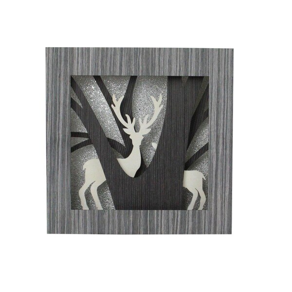 Go-Go 12 in. Glittered Woodland Deer Silhouette Box Framed Christmas Table Decoration - GO1767671