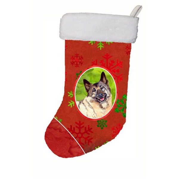 Carolines Treasures Carolines Treasures LH9353-CS 11 x 18 in. Norwegian Elkhound Red Green Snowflakes Holiday Christmas Stocking - LH9353-CS