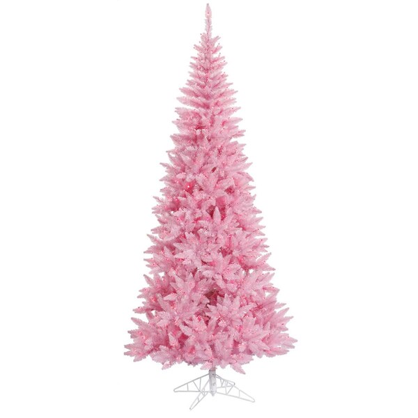 Vickerman 4.5 ft. x 24 in. Pink Slim Fir Christmas Tree with 200 Pink 400 Tips Dura LED Light - K163646LED