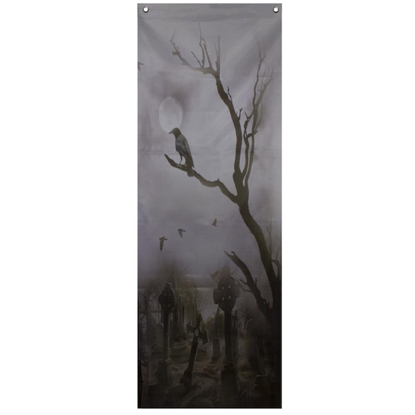 Heat Wave 70.75 in. Grey Dark Graveyard Scene Halloween Door Decoration - HE2097602