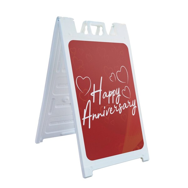 Signmission Happy Anniversary, A-Frame & 2 Sign Inserts, Heavy-Duty Plastic Frame - SBHD-C-2436-30389