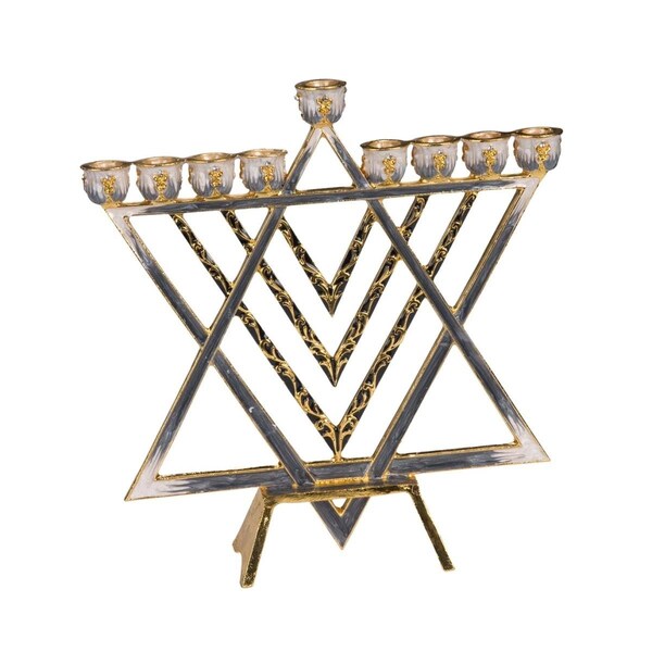 Ss Collectibles Menorah with Brass Modern Star of David - Blue - SS2966695