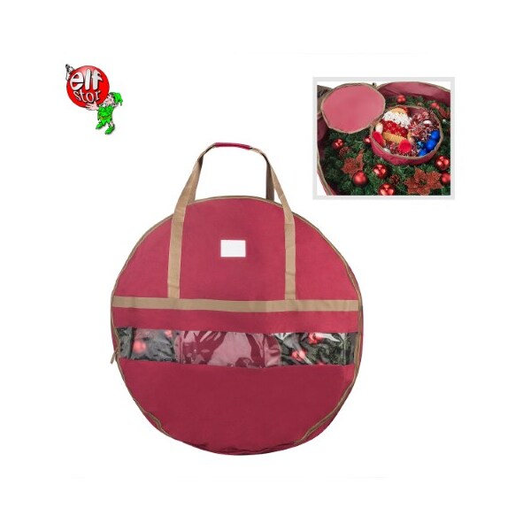 Hastings Home Wreath Storage 48-inch Round Bag with Interior Compartment for Holiday Artificial Garlands (Red) - 158315OAN