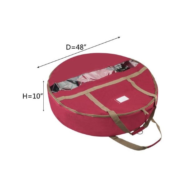 Hastings Home Wreath Storage 48-inch Round Bag with Interior Compartment for Holiday Artificial Garlands (Red) - 158315OAN