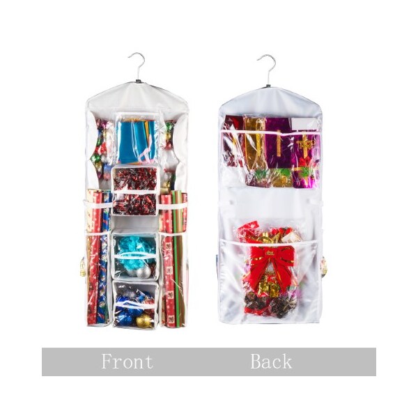 Hastings Home Wrapping Paper Storage Organizer, Dual Sided Hanging Gift Wrap Station for 30" Rolls, Ribbon, Bows - 357337CCB