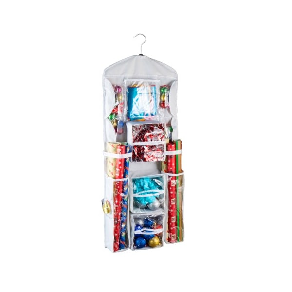Hastings Home Wrapping Paper Storage Organizer, Dual Sided Hanging Gift Wrap Station for 30" Rolls, Ribbon, Bows - 357337CCB