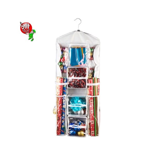 Hastings Home Wrapping Paper Storage Organizer, Dual Sided Hanging Gift Wrap Station for 30" Rolls, Ribbon, Bows - 357337CCB