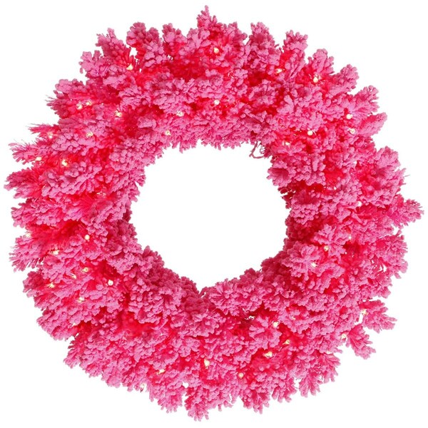Vickerman Flocked Pink Dural-Lit Wreath with Pink LED Lights, 24 in. - K168825LED