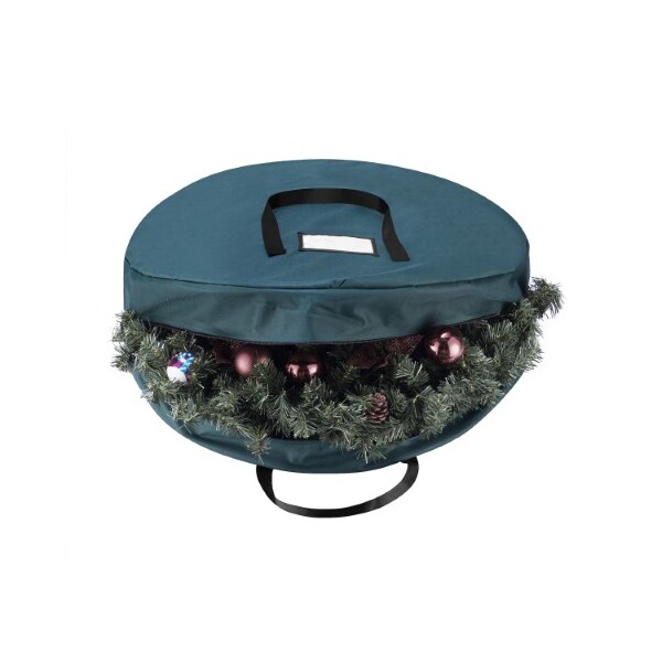 Hastings Home Wreath Storage 36-inch Round Bag with Handles for Holiday Artificial Garland (Canvas, Green) - 566315KQP