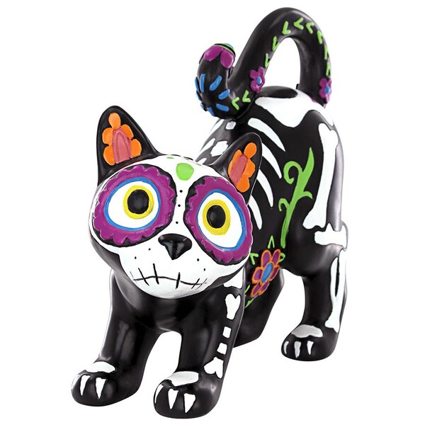 Design Toscano Dia de los Muertos El Gatto Sugar Skull Cat Statue - QL180934