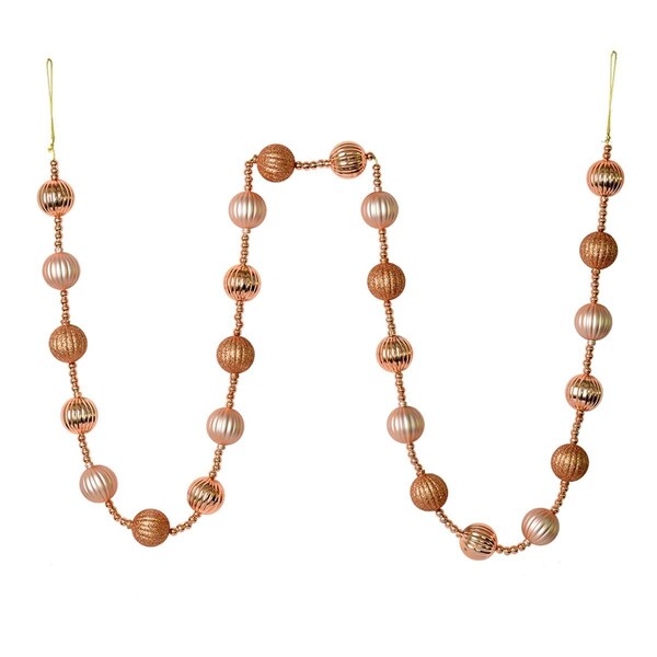 Vickerman 6 ft. Rose Gold Stripe Ball Garland, 32PK - M183558