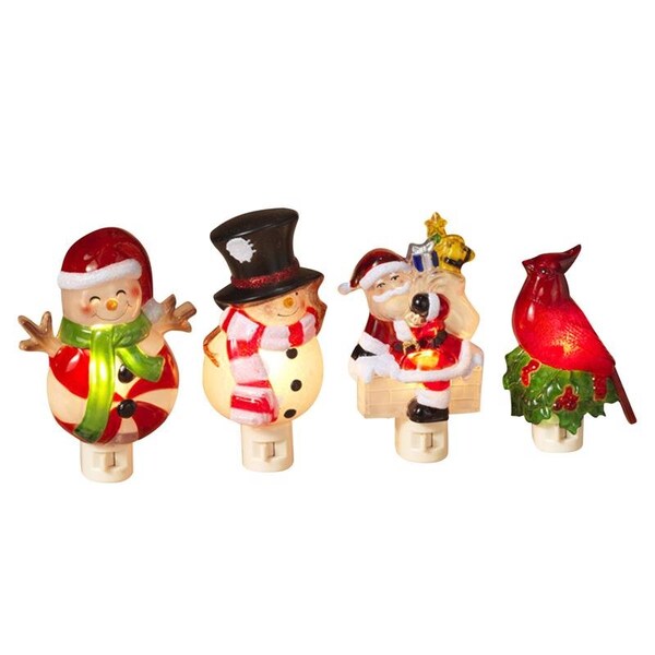 L & L Gerson Assorted Snowman/Santa/Cardinal/Peppermint Nightlight 6 in. - 2303390