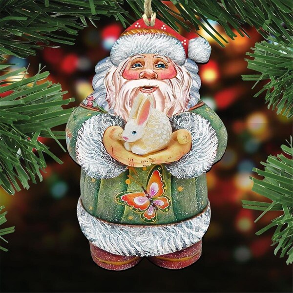 Gloriousgifts 8118085 Bunny Santa Wooden Christmas Ornament Set of 2 - GL2128671