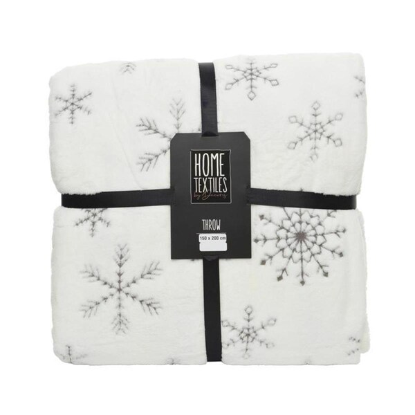 Decoris 79 in. Snowflake Throw Blanket Indoor Christmas Decor Brown & White - 9080806