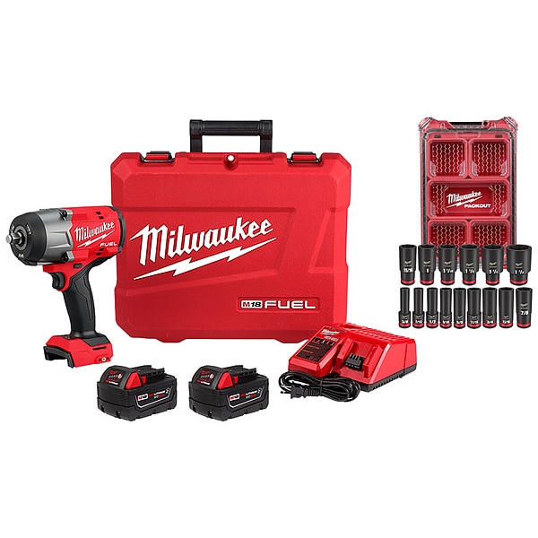 Milwaukee Tool M18 HTIW 1/2" KIT + 1/2" 15PC SCKT SET - 2967-22, 49-66-6802