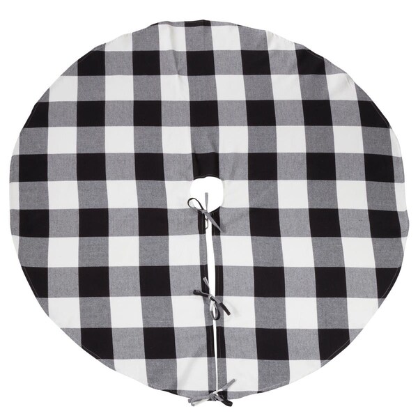 Tistheseason SARO  53 in. Round Buffalo Plaid Design Decorative Cotton Christmas Tree Skirt - Black - TI2493523