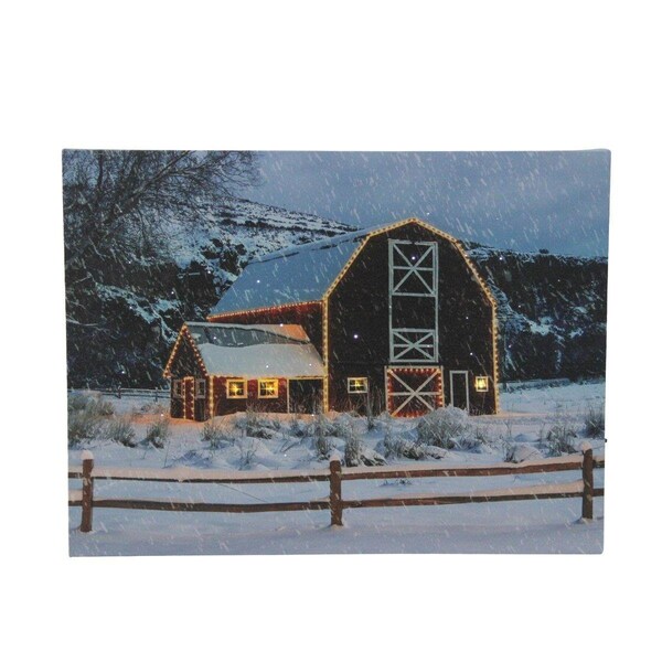 Go-Go LED Fiber Optic Snowy Red Barn Christmas Canvas Wall Art - 15.75 x 12 in. - GO1767667