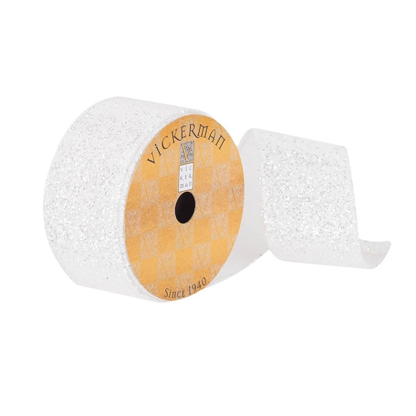 Vickerman 2.5 in. x 10 Yards Silver Glitter Shimmer Dupioni Ribbon, 24PK - Q180941