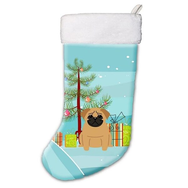 Carolines Treasures Carolines Treasures BB4132CS Merry Christmas Tree Pug Brown Christmas Stocking - BB4132CS