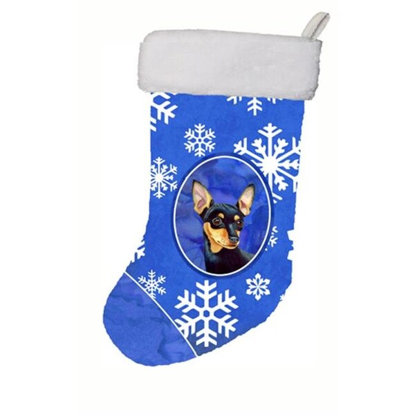 Carolines Treasures Carolines Treasures LH9290-CS 11 x 18 in. Min Pin Winter Snowflakes Snowflakes Holiday Christmas Stocking - LH9290-CS