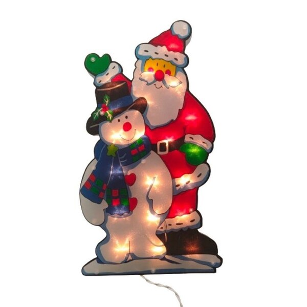 Santas Forest Santa & Snowman, 10 in W, Plastic, Colorful, Mini Bulb, Internal Light - 60977