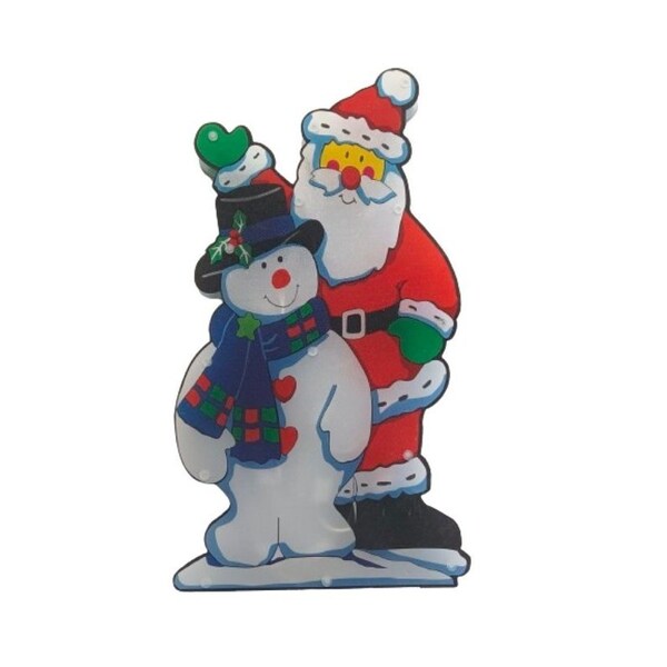 Santas Forest Santa & Snowman, 10 in W, Plastic, Colorful, Mini Bulb, Internal Light - 60977
