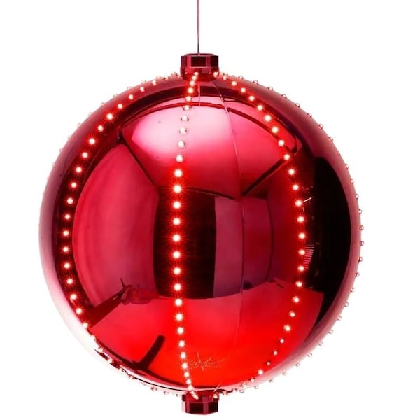 Hometown Holidays Santas Forest 60831 Ornament, 6 in H, Round Bulb, Plastic, Red, Internal Light/Music: Internal Light - 60832