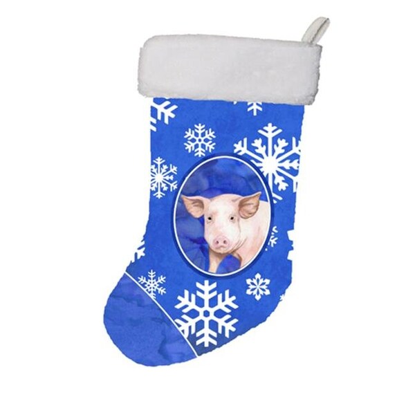 Carolines Treasures Carolines Treasures SB3147-CS 11 x 8 In. Pig Winter Snowflakes Holiday Christmas Stocking - SB3147-CS