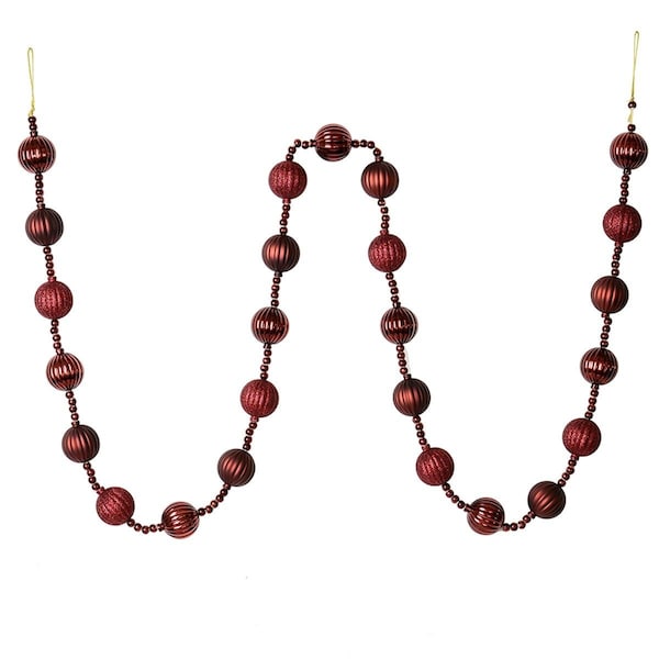 Vickerman 6 ft. Burgundy Stripe Ball Garland, 32PK - M183565