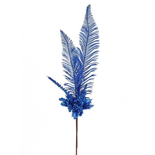 Vickerman 30 in. Blue Glitter Fern Berry Spray, 2PK - RX192802