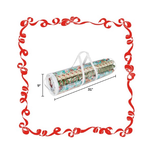 Hastings Home Set of 2 Wrapping Paper Storage Bag Organizers for 30" Rolls of Gift Wrap, Clear Totes with Handles - 779175DBS