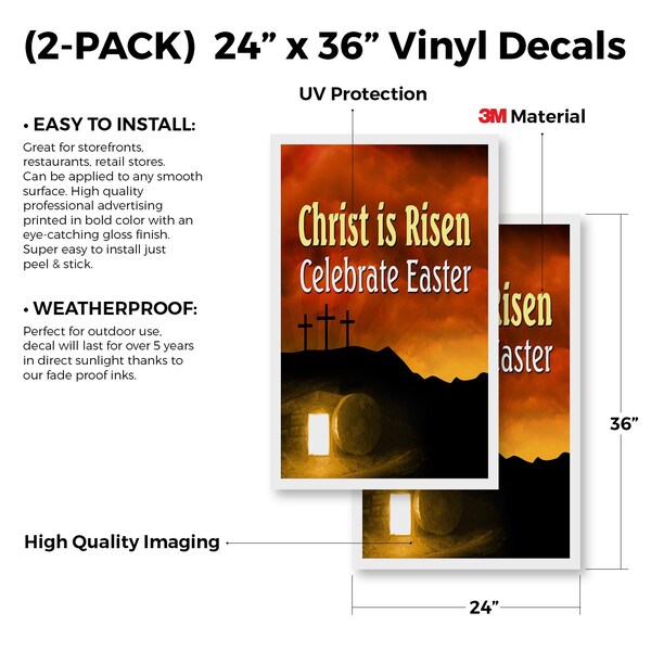 Signmission Christ Is Risen Celebrate Easter, Vinyl Decals Only 24 Inch x 36 Inch, Vinyl Decal, 2PK - DSB-2436-2PACK-CHRISTISRISENCELEBRATEEAS