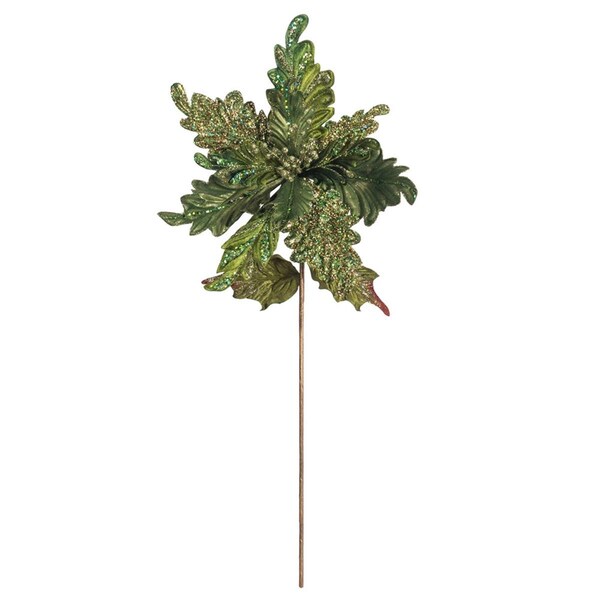 Vickerman 20 in. Green Glitter Poinsettia Spray with 14 in. Flower Head, 3 per Bag, 32PK - OF181204
