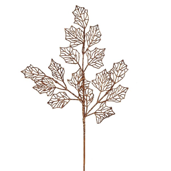 Vickerman 21 in. Copper Glitter Holly Leaf Lace Spray, 12PK - L192528