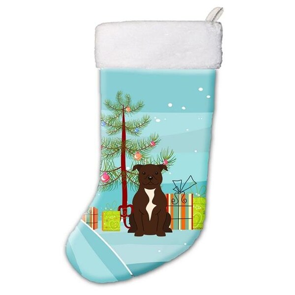 Carolines Treasures Carolines Treasures BB4173CS Merry Christmas Tree Staffordshire Bull Terrier Chocolate Christmas Stocking - BB4173CS