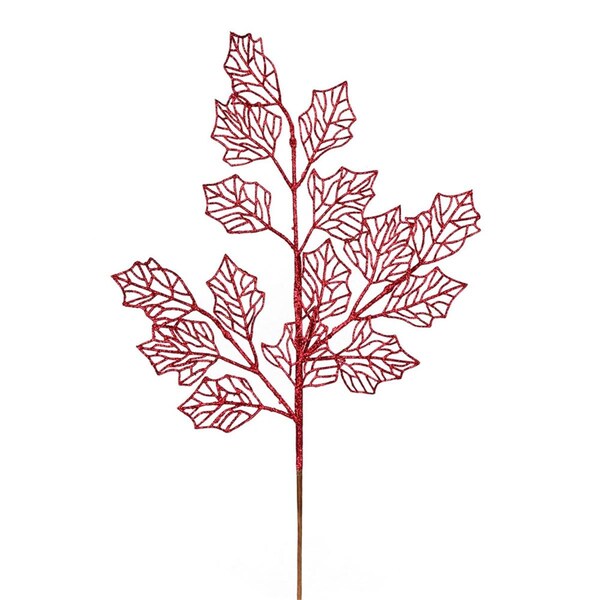 Vickerman 21 in. Burgundy Glitter Holly Leaf Lace Spray, 12PK - L192505