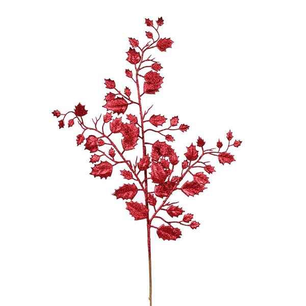 Vickerman 27 in. Burgundy Glitt Holly Leaf Spray, 12PK - L191005