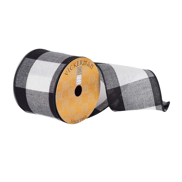 Vickerman 4 in. x 10 Yards Black & White Plaid Ribbon, 48PK - Q181162
