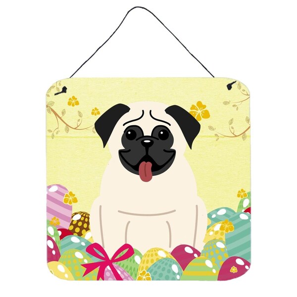 Carolines Treasures Easter Eggs Pug Cream Wall or Door Hanging Prints - BB6004DS66