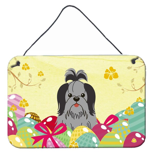 Carolines Treasures Easter Eggs Shih Tzu Black Silver Wall or Door Hanging Prints - BB6089DS812