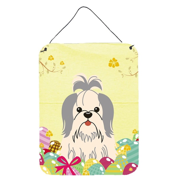 Carolines Treasures Easter Eggs Shih Tzu Silver White Wall or Door Hanging Prints - BB6085DS1216