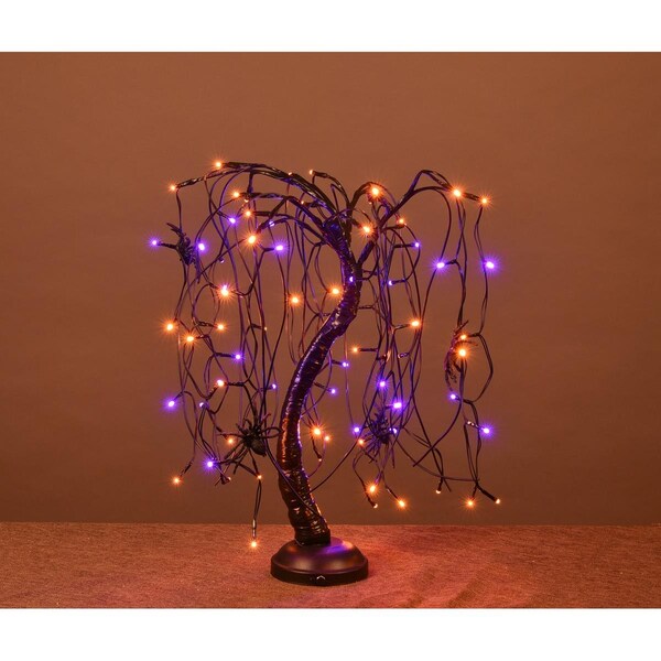 Queens Of Christmas 2 ft. Halloween Willow Bonsai Tree with Purple & Orange LED, Black - LED-WLLW-02-BATAC-LPO