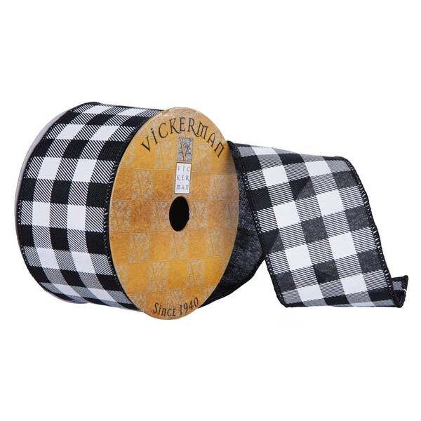 Vickerman 2.5 in. x 10 Yard Black White Checker Plaid Ribbon - Q201308
