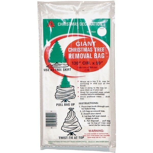 Holiday Trims Tree Removal Bag, 144 Cir x 90 in, 7 Tree ft Capacity, Poly Bag, White, 75 mm Thick - 7522