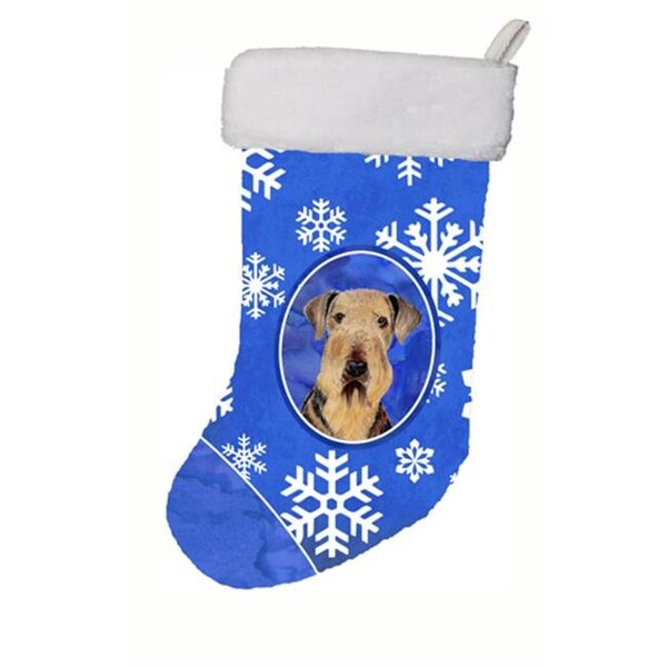 Carolines Treasures Carolines Treasures SC9373-CS 11 x 18 in. Airedale Winter Snowflakes Christmas Stocking - SC9373-CS