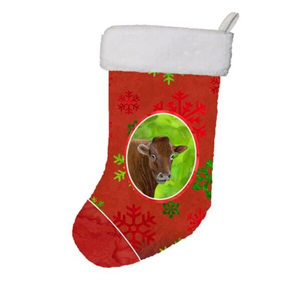 Carolines Treasures Carolines Treasures SB3126-CS 11 x 8 In. Cow Red Snowflakes Holiday Christmas Stocking - SB3126-CS