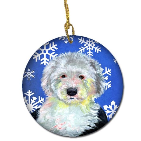 Carolines Treasures Carolines Treasures LH9306-CO1 Old English Sheepdog Winter Snowflake Holiday Ceramic Ornament - LH9306-CO1