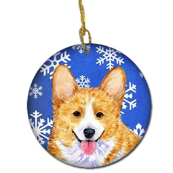 Carolines Treasures Carolines Treasures SS4624-CO1 Corgi Winter Snowflakes Holiday Christmas Ceramic Ornament - SS4624-CO1