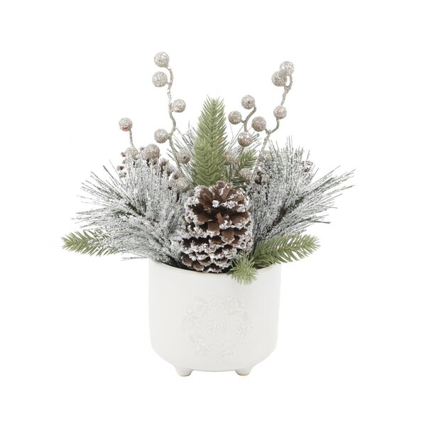 Espectaculo Xmas Mix in Joy Wreath Ceramic Footed Pot 4.75X4.75X4.25 - ES2970725