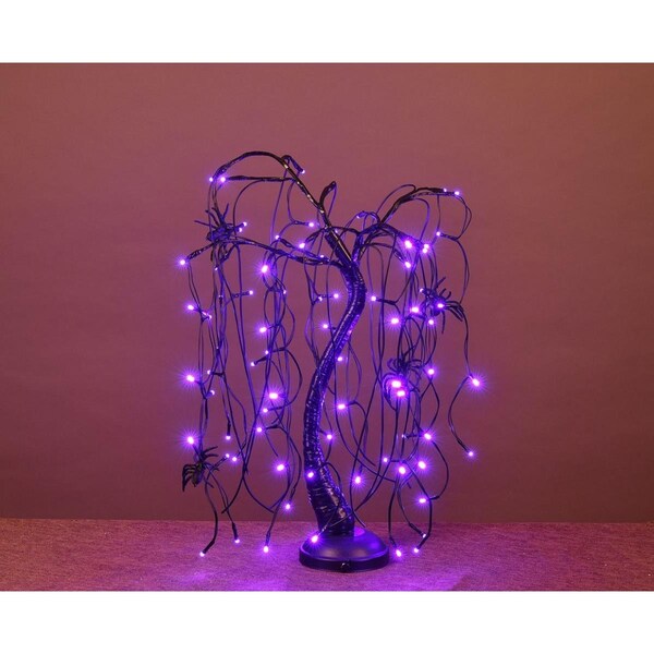 Queens Of Christmas 2 ft. LED Halloween Willow Bonsai Christmas Trees, Purple - LED-WLLW-02-BATAC-LPU